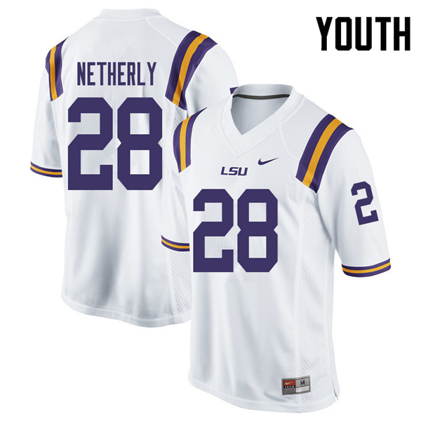 Youth #28 Mannie Netherly LSU Tigers College Football Jerseys Sale-White